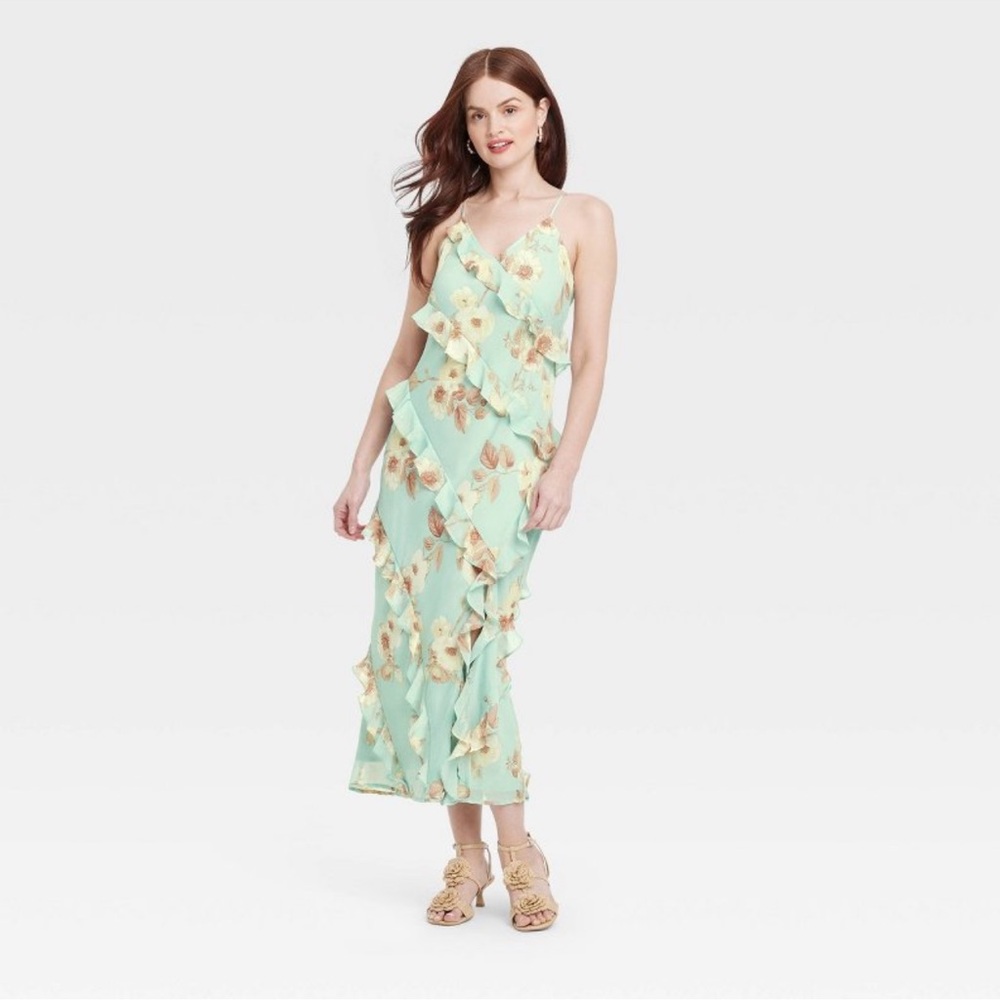 Floral Mint Green Ruffle Dress - Picture 2 of 12